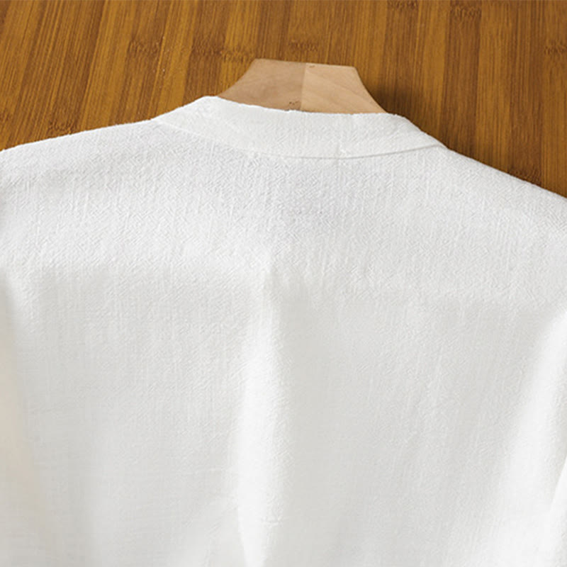 Breathable Cotton Linen Stand Collar Minimalist Long Sleeve Shirt