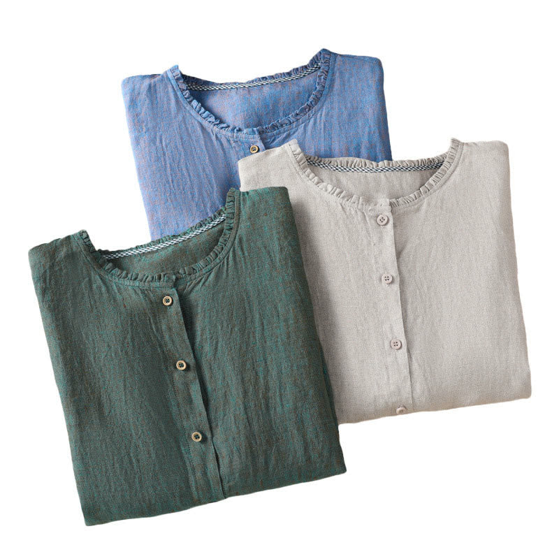 Cotton Linen Relaxed Crew Neck Mindful Shirt