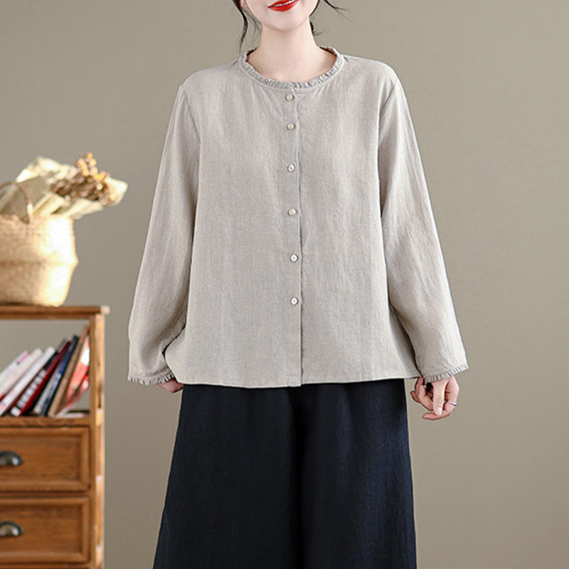 Cotton Linen Relaxed Crew Neck Mindful Shirt