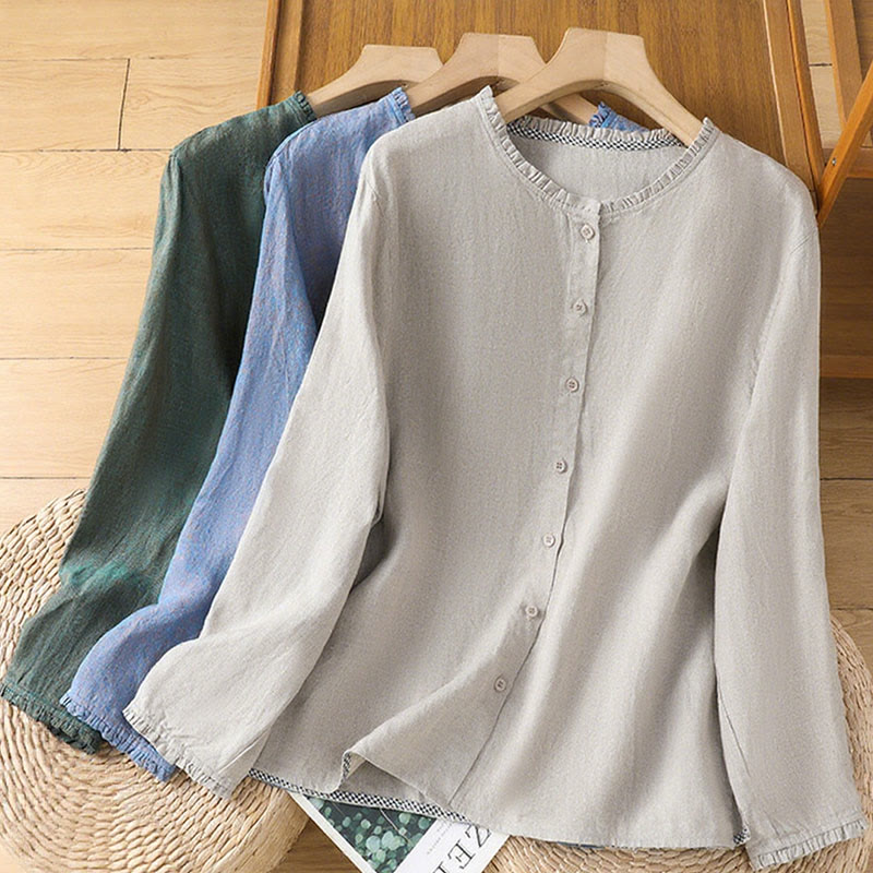 Cotton Linen Relaxed Crew Neck Mindful Shirt