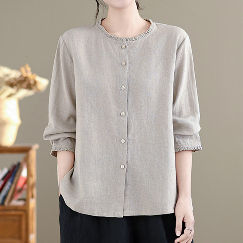 Cotton Linen Relaxed Crew Neck Mindful Shirt