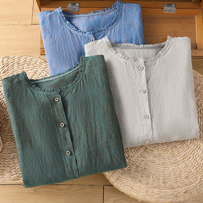 Cotton Linen Relaxed Crew Neck Mindful Shirt