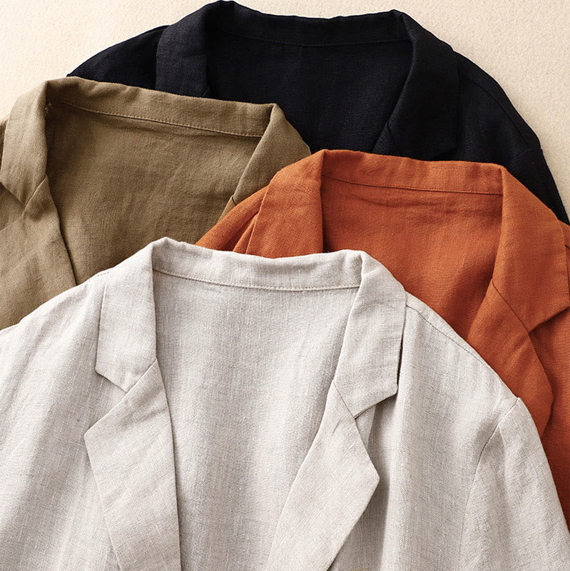 Lightweight Cotton Linen Lapel Grounding Jacket