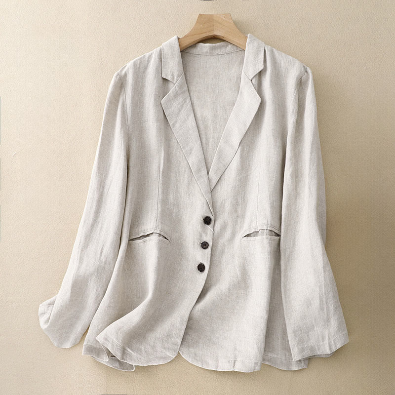 Lightweight Cotton Linen Lapel Grounding Jacket