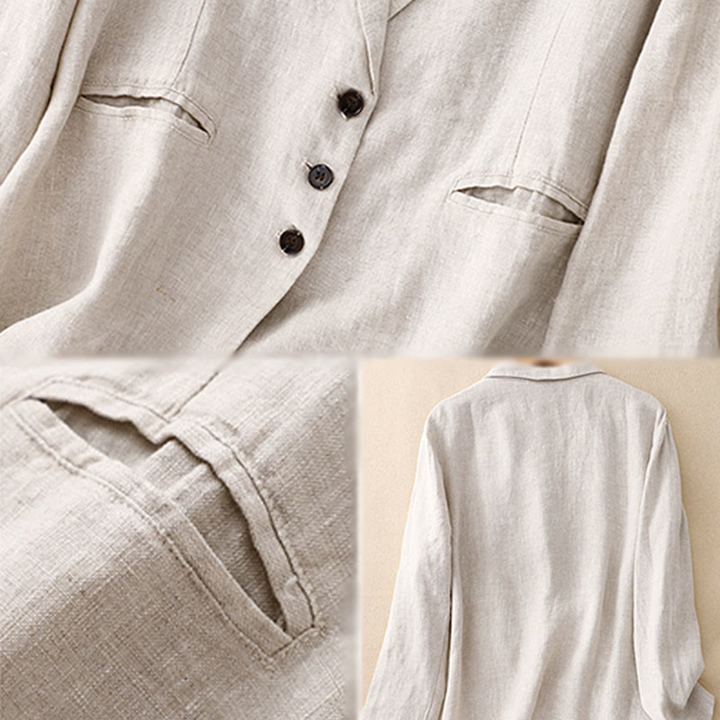 Lightweight Cotton Linen Lapel Grounding Jacket