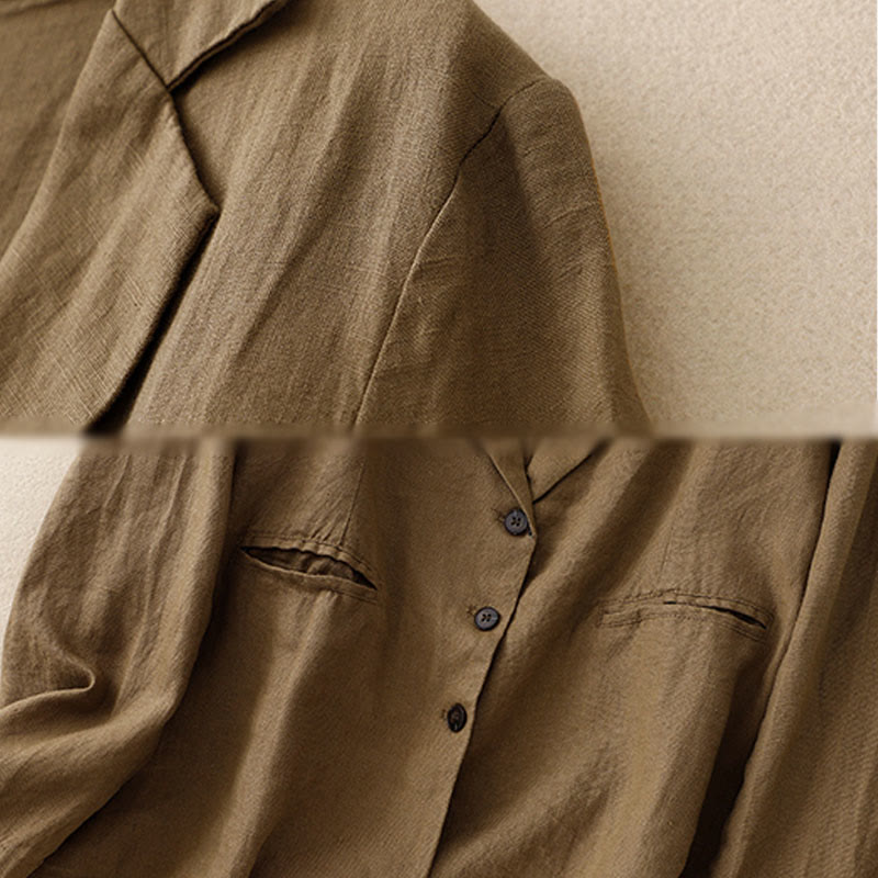 Lightweight Cotton Linen Lapel Grounding Jacket