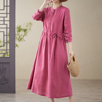Cotton Linen Relaxed Grounding Midi Dress