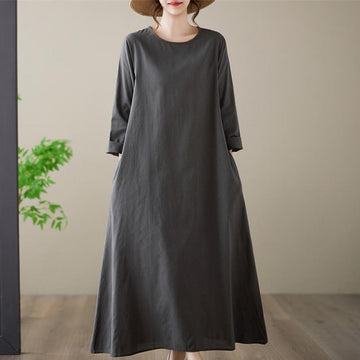 Breathable Cotton Linen Relaxed Midi Dress for Mindful Living