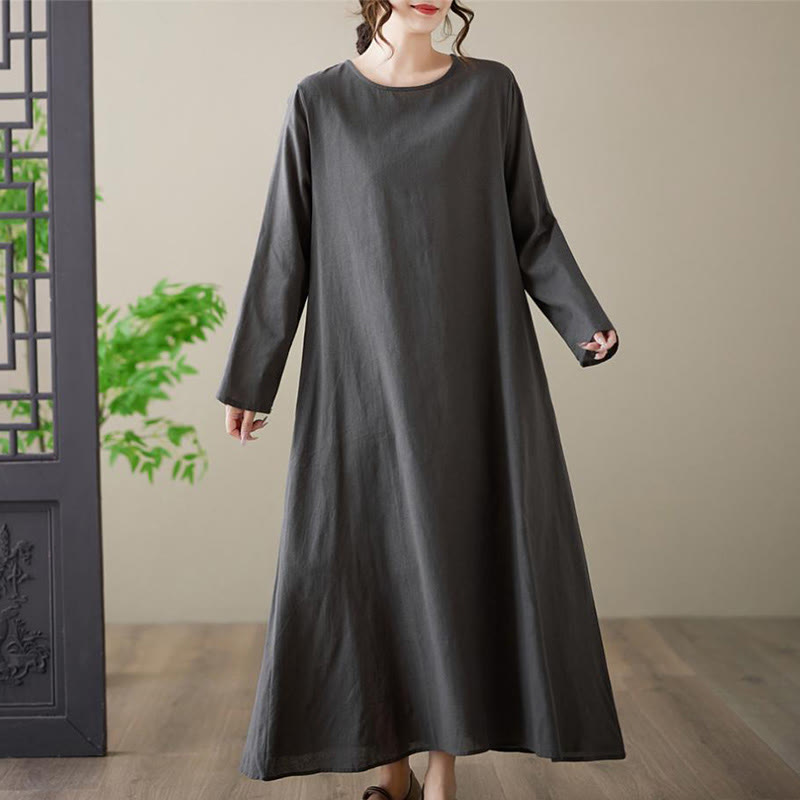 Breathable Cotton Linen Relaxed Midi Dress for Mindful Living