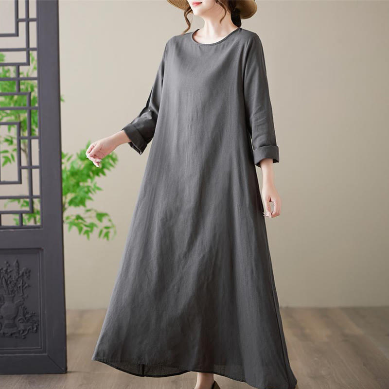 Breathable Cotton Linen Relaxed Midi Dress for Mindful Living