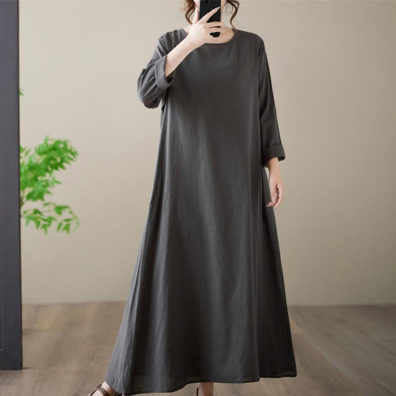 Breathable Cotton Linen Relaxed Midi Dress for Mindful Living