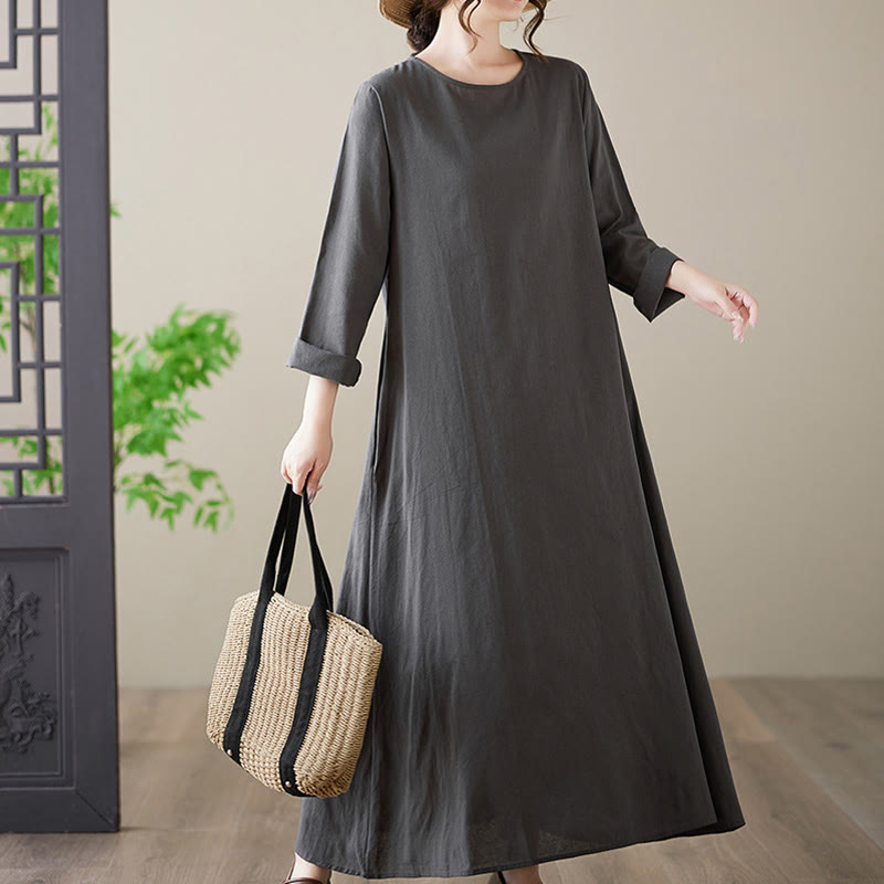 Breathable Cotton Linen Relaxed Midi Dress for Mindful Living
