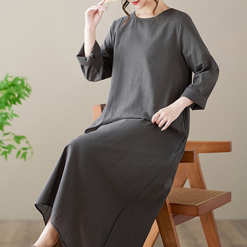 Breathable Cotton Linen Relaxed Midi Dress for Mindful Living