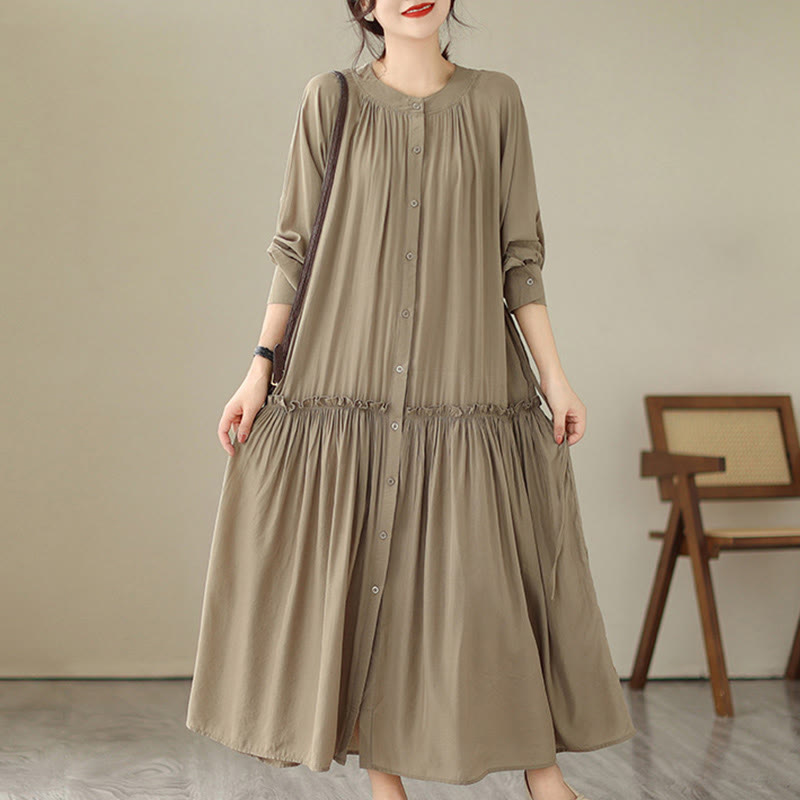 Minimalist Pleated Polyester Midi Dress for Mindful Daily Living