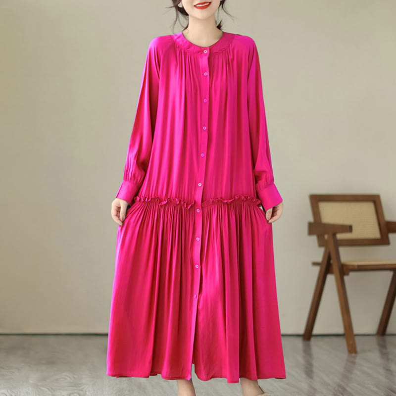 Minimalist Pleated Polyester Midi Dress for Mindful Daily Living