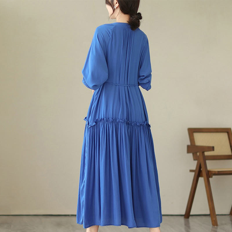 Minimalist Pleated Polyester Midi Dress for Mindful Daily Living