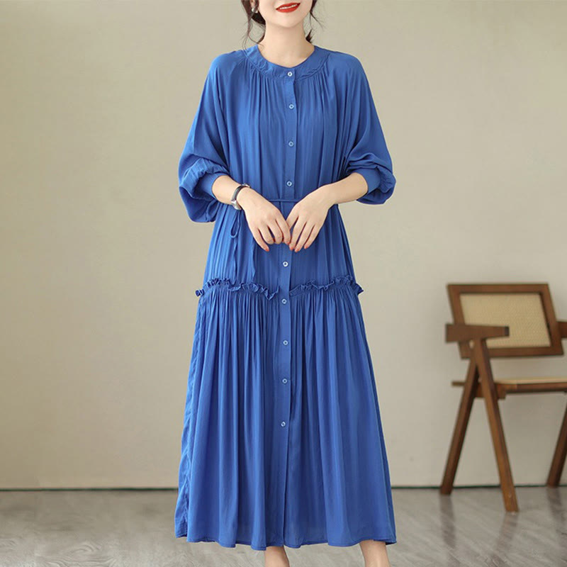 Minimalist Pleated Polyester Midi Dress for Mindful Daily Living