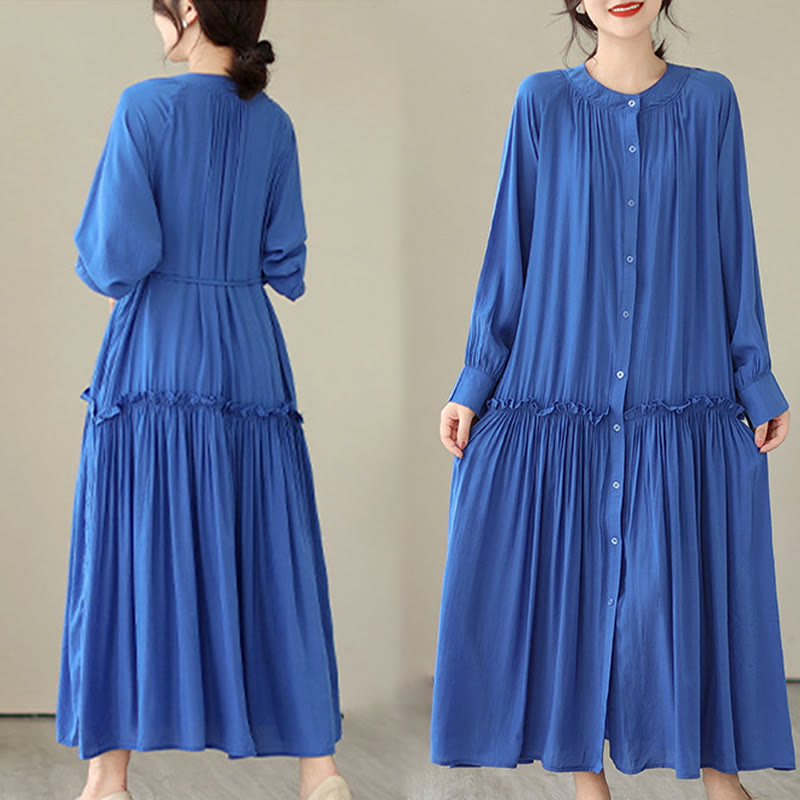 Minimalist Pleated Polyester Midi Dress for Mindful Daily Living