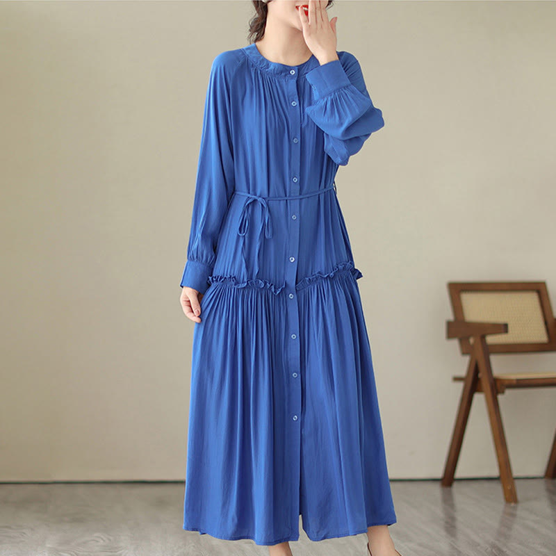 Minimalist Pleated Polyester Midi Dress for Mindful Daily Living