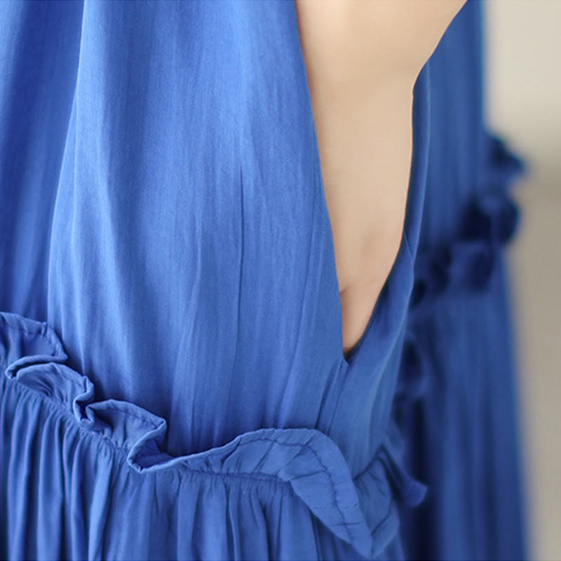 Minimalist Pleated Polyester Midi Dress for Mindful Daily Living