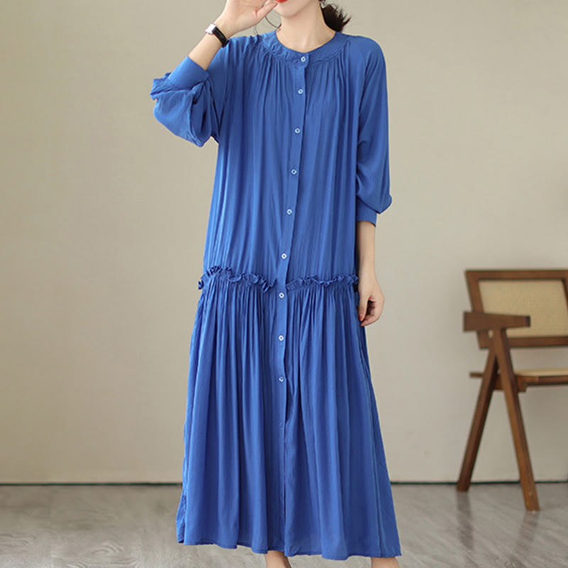 Minimalist Pleated Polyester Midi Dress for Mindful Daily Living