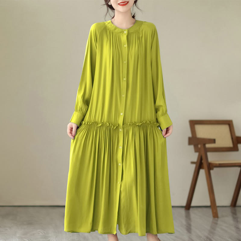 Minimalist Pleated Polyester Midi Dress for Mindful Daily Living