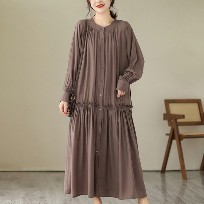 Minimalist Pleated Polyester Midi Dress for Mindful Daily Living