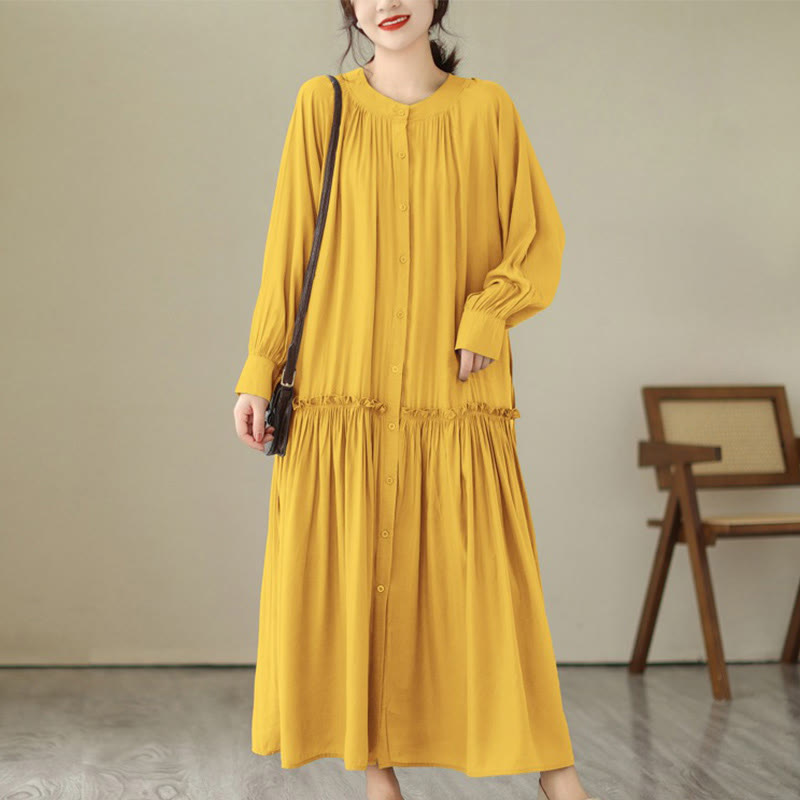 Minimalist Pleated Polyester Midi Dress for Mindful Daily Living