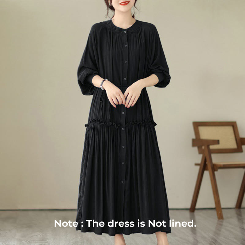 Minimalist Pleated Polyester Midi Dress for Mindful Daily Living