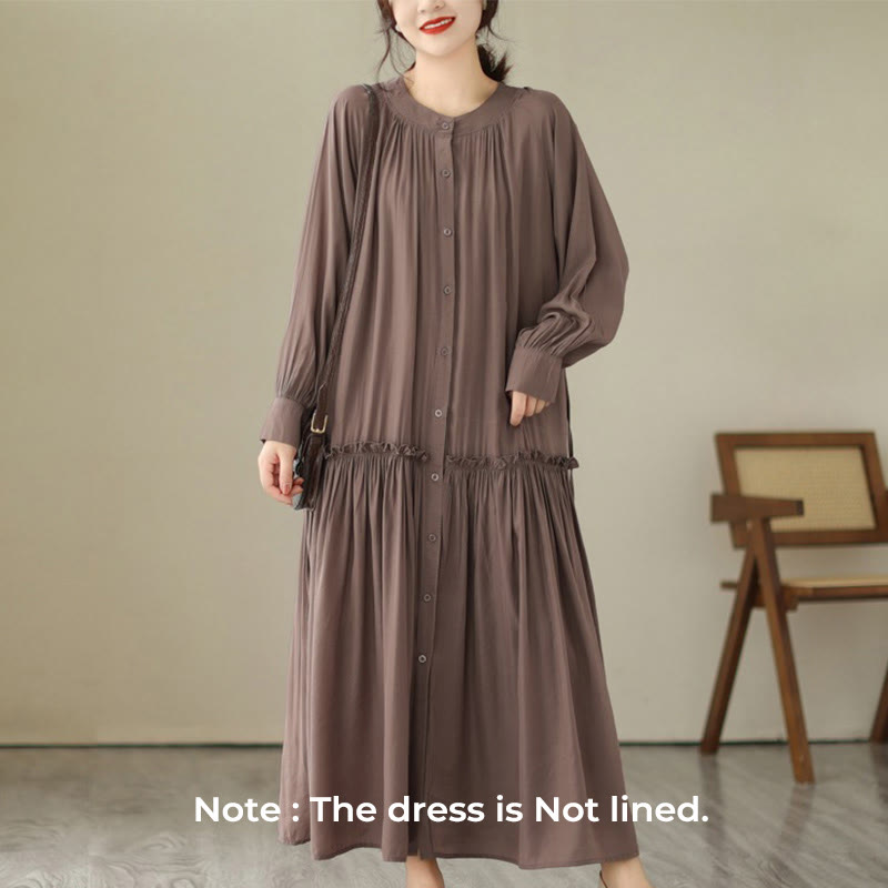 Minimalist Pleated Polyester Midi Dress for Mindful Daily Living