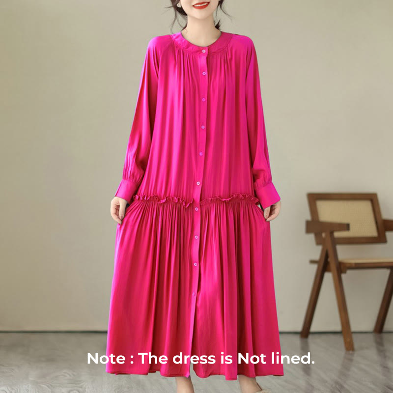 Minimalist Pleated Polyester Midi Dress for Mindful Daily Living