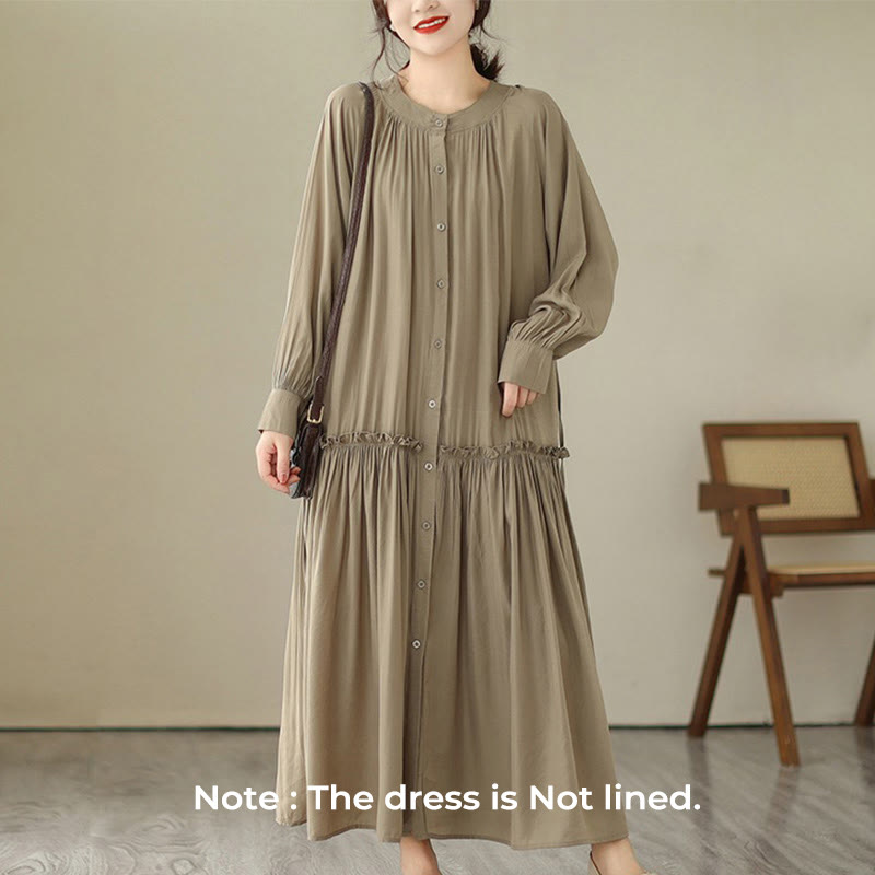 Minimalist Pleated Polyester Midi Dress for Mindful Daily Living
