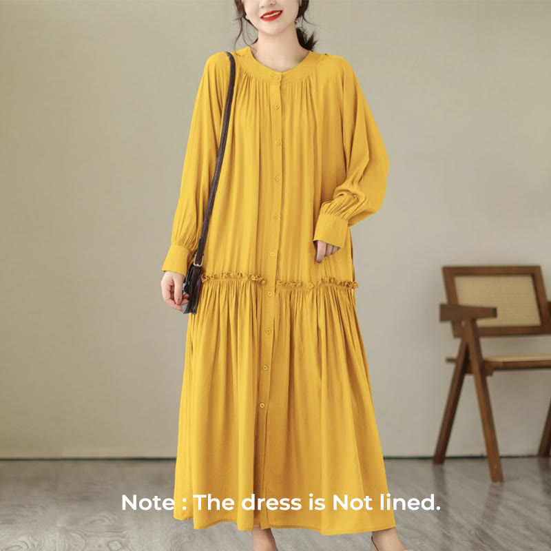 Minimalist Pleated Polyester Midi Dress for Mindful Daily Living