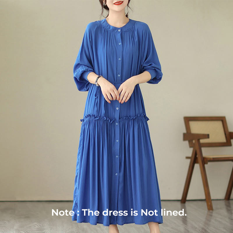 Minimalist Pleated Polyester Midi Dress for Mindful Daily Living