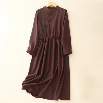Breathable Cotton Frog-Button Mindful Lounge Midi Dress