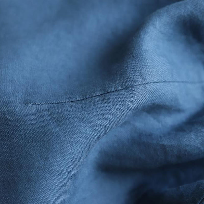 Breathable Linen Stand-Collar Grounding Meditation Midi Dress