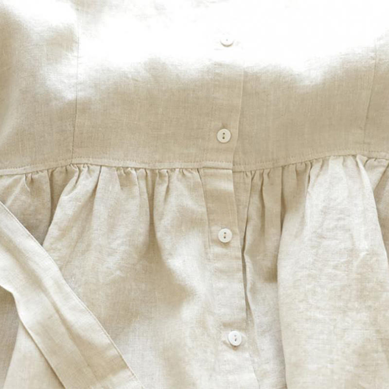 Breathable Linen Stand-Collar Grounding Meditation Midi Dress
