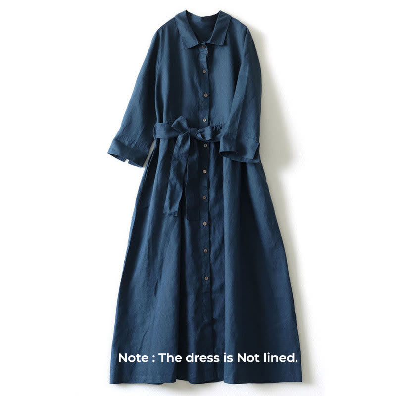 Breathable Linen Stand-Collar Grounding Meditation Midi Dress