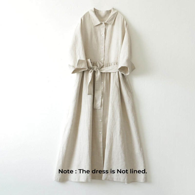 Breathable Linen Stand-Collar Grounding Meditation Midi Dress