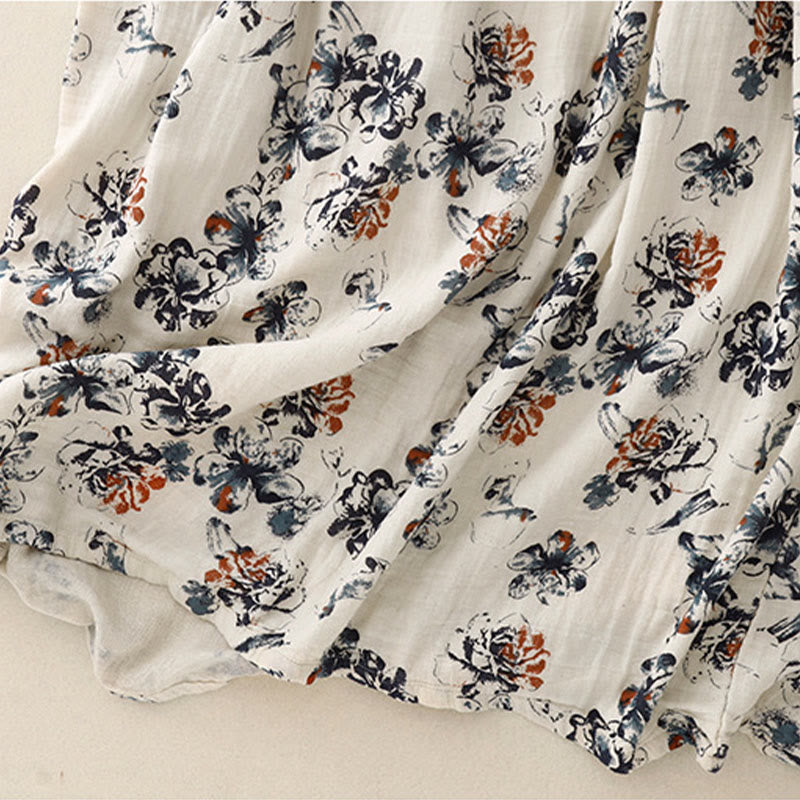 Breathable Cotton Linen Floral Relaxed Mindful Midi Dress