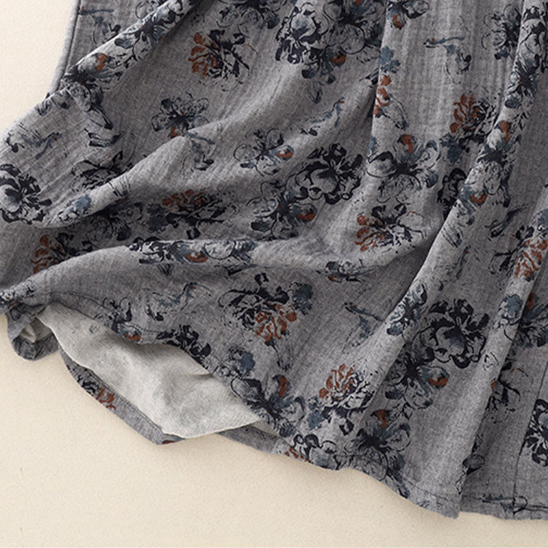 Breathable Cotton Linen Floral Relaxed Mindful Midi Dress