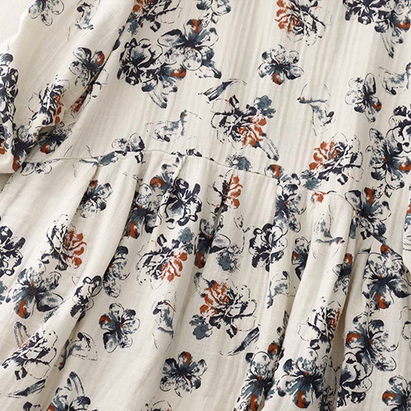 Breathable Cotton Linen Floral Relaxed Mindful Midi Dress