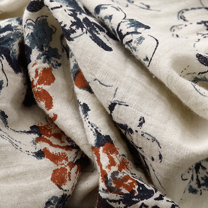 Breathable Cotton Linen Floral Relaxed Mindful Midi Dress
