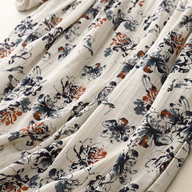 Breathable Cotton Linen Floral Relaxed Mindful Midi Dress