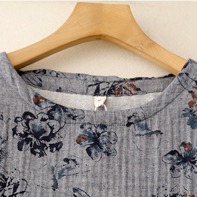 Breathable Cotton Linen Floral Relaxed Mindful Midi Dress