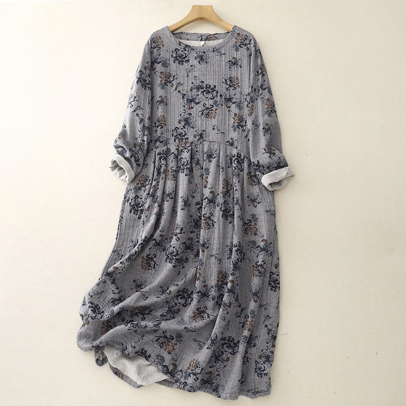 Breathable Cotton Linen Floral Relaxed Mindful Midi Dress