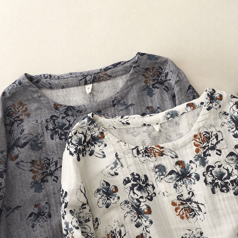 Breathable Cotton Linen Floral Relaxed Mindful Midi Dress