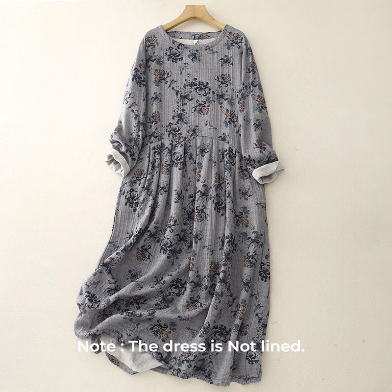 Breathable Cotton Linen Floral Relaxed Mindful Midi Dress