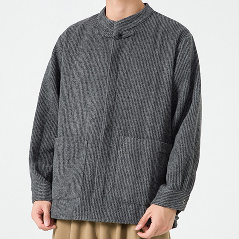 Tactile Cotton Frog-Button Stand-Collar Meditation Jacket