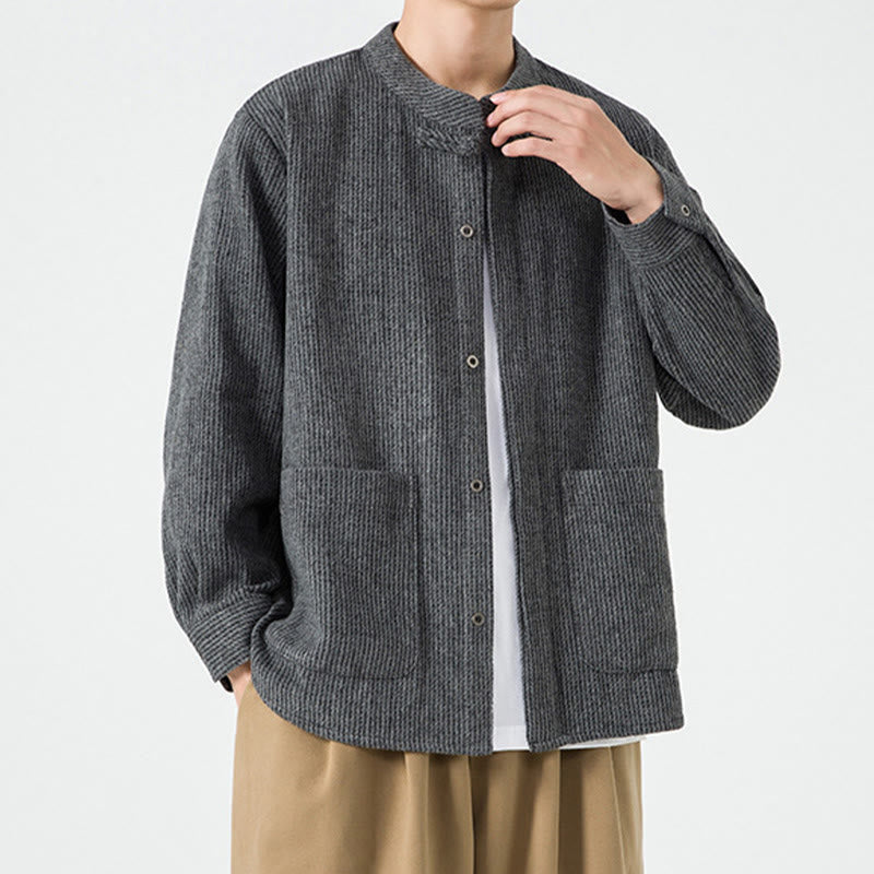Tactile Cotton Frog-Button Stand-Collar Meditation Jacket